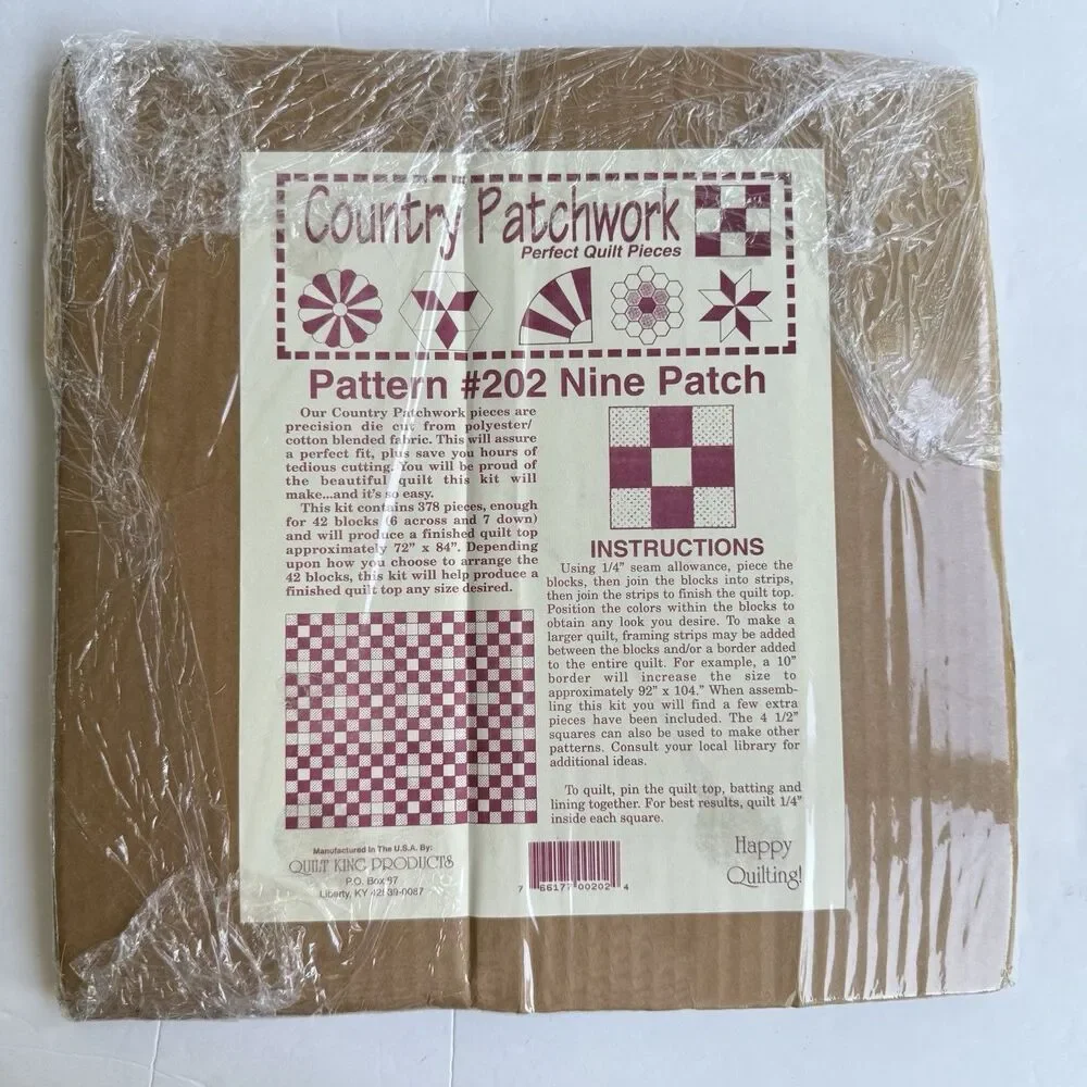 Vtg Quilt King Kit NINE PATCH Yellow Green 202 Country Patchwork 378 Die-Cut Pcs